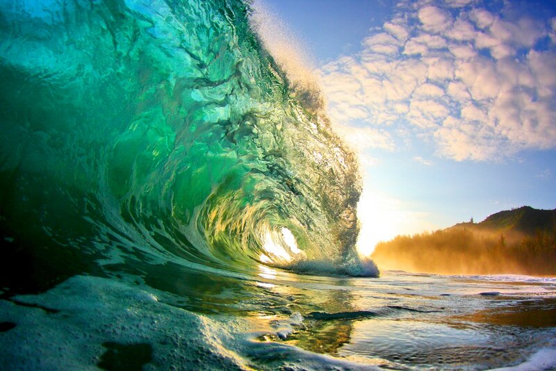 Ocean Wave Tunnel — Green, Dramatic, Sunset