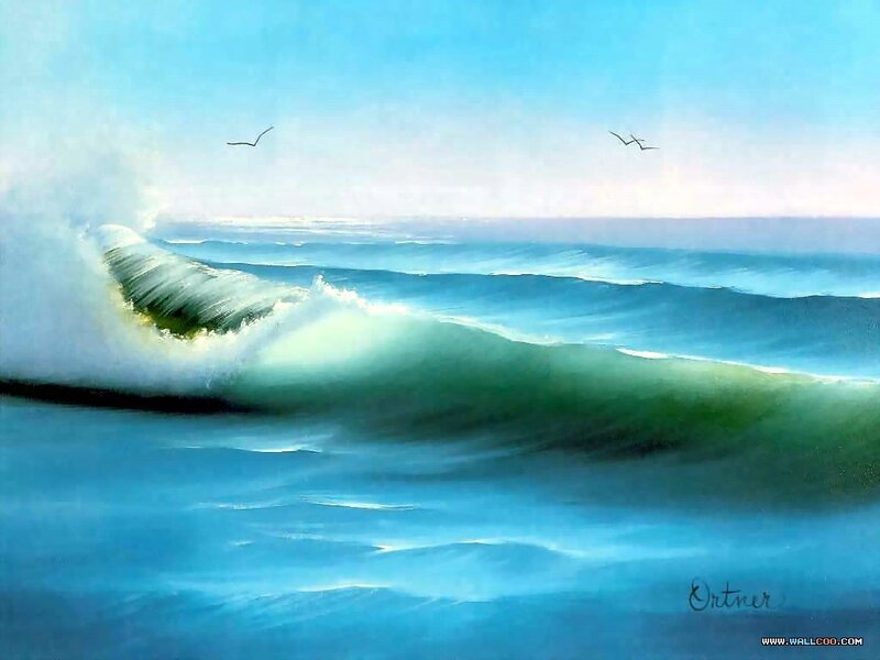 Ocean wave with seagulls