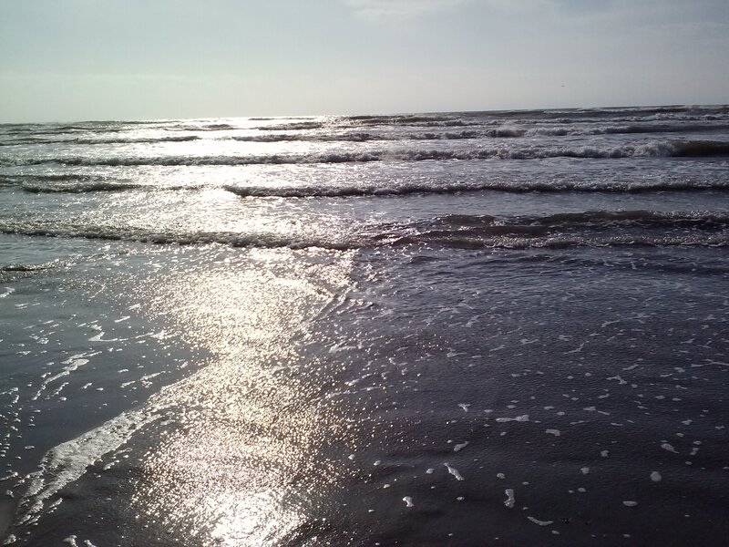 Ocean Waves at Beach — Blue, Calm, Sunset, Photograph
