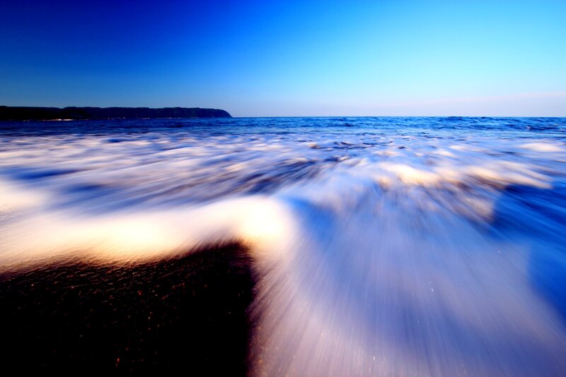Ocean Waves at Beach — Blue, Serene, Sunset, Photograph, Sea