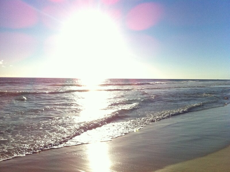 Ocean Waves at Beach — Blue, Serene, Sunset, Photograph