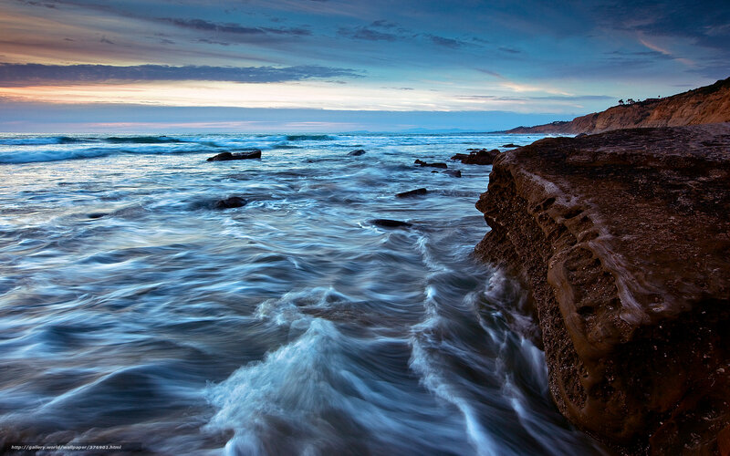 Ocean Waves at Cliff — Blue, Dramatic, Sunset