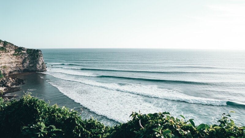 Ocean Waves at Cliff — Blue, Serene
