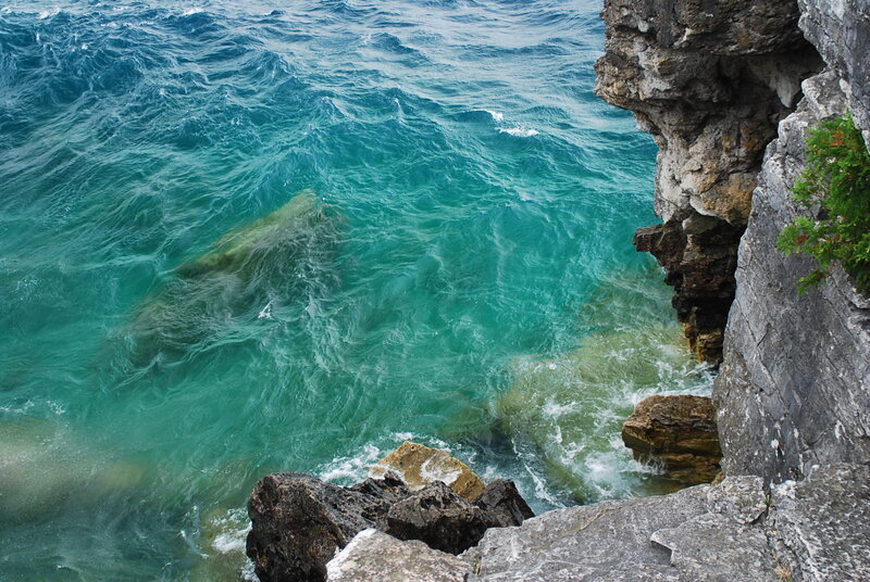 Ocean Waves at Cliff — Blue