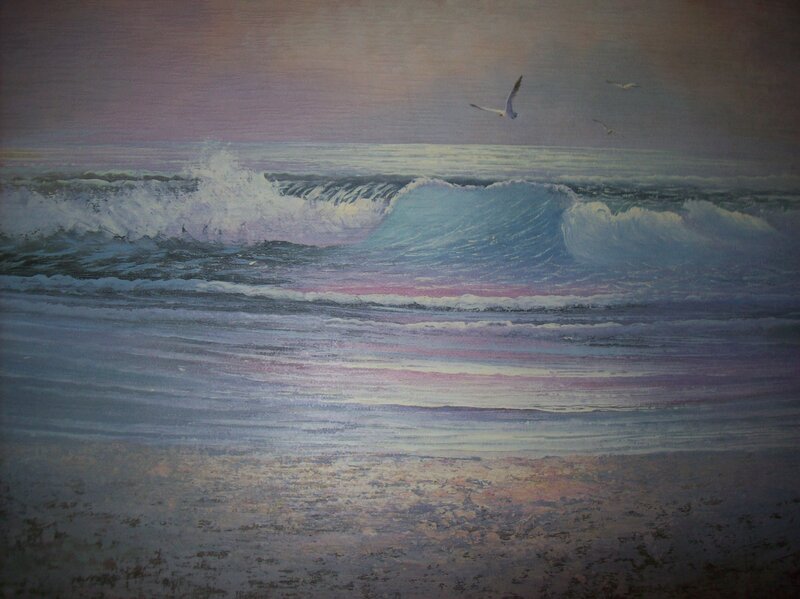 Ocean Waves at Dusk — Blue, Calm, Sunset, Painting