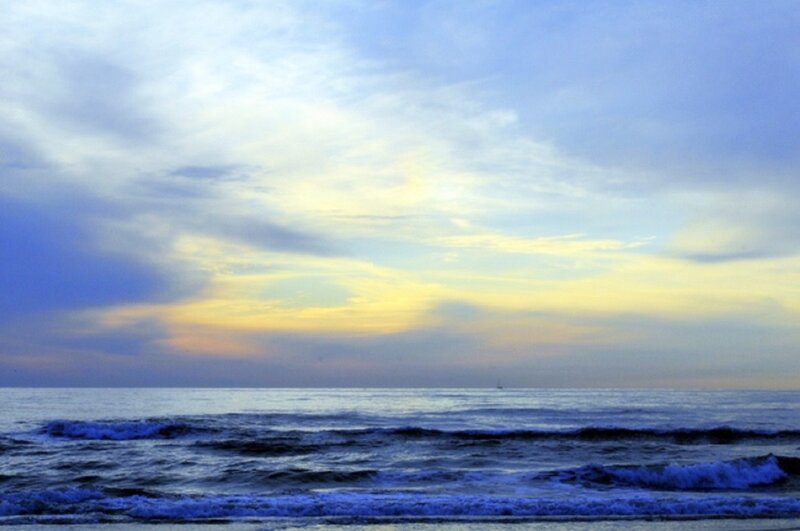 Ocean Waves at Dusk — Blue, Calm, Sunset, Photograph