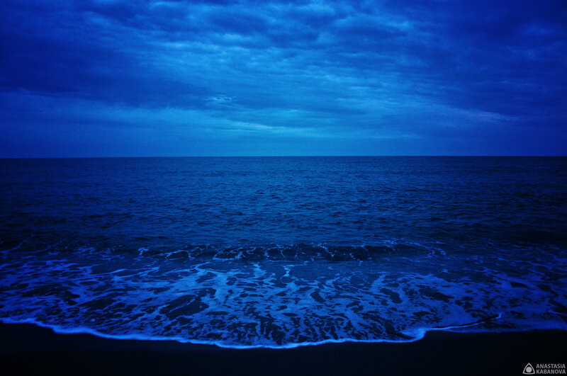 Ocean Waves at Dusk — Blue, Dramatic, Night, Photograph