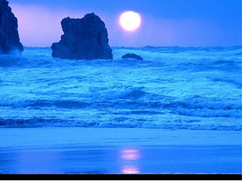 Ocean Waves at Dusk — Blue, Serene, Night