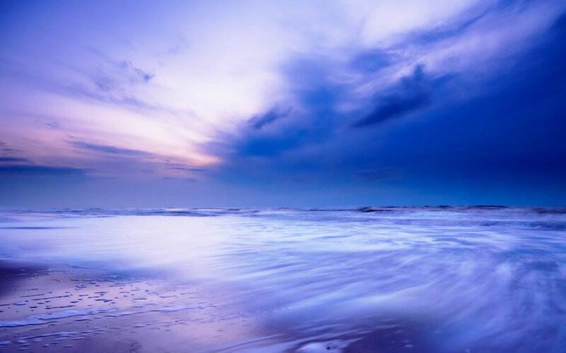 Ocean Waves at Dusk — Blue, Serene, Photograph, Sky, Clouds