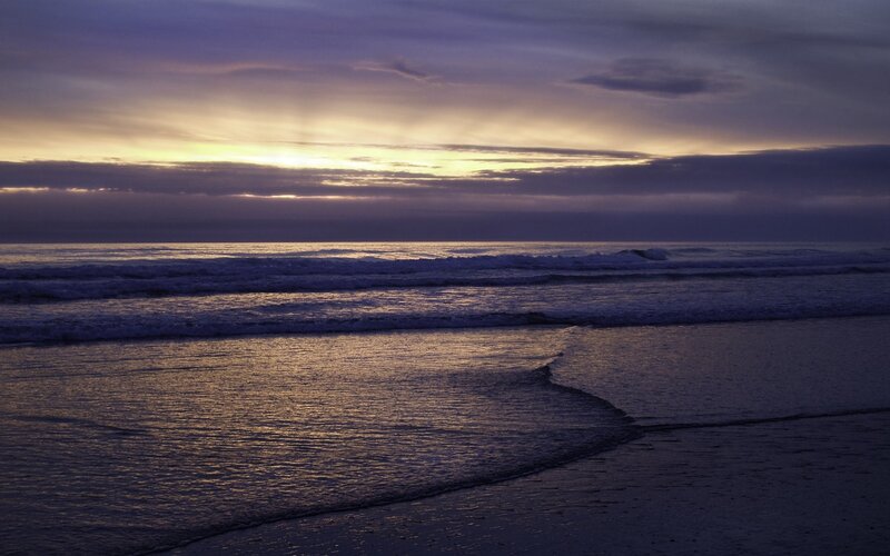 Ocean Waves at Dusk — Purple, Serene, Photograph