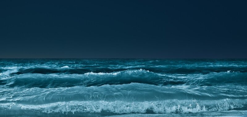 Ocean Waves at Night — Blue, Dark, Photograph, Sea