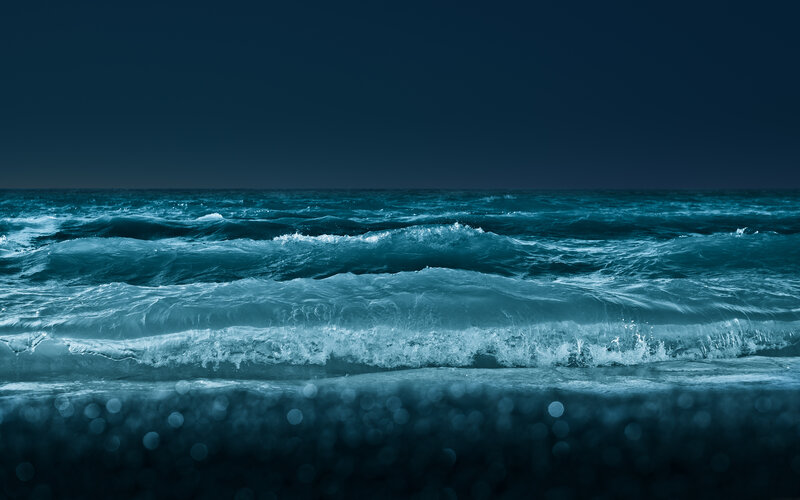 Ocean Waves at Night — Blue, Dark, Photograph