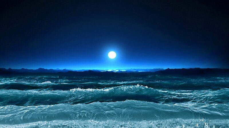 Ocean Waves at Night — Blue, Dramatic, Digital Art