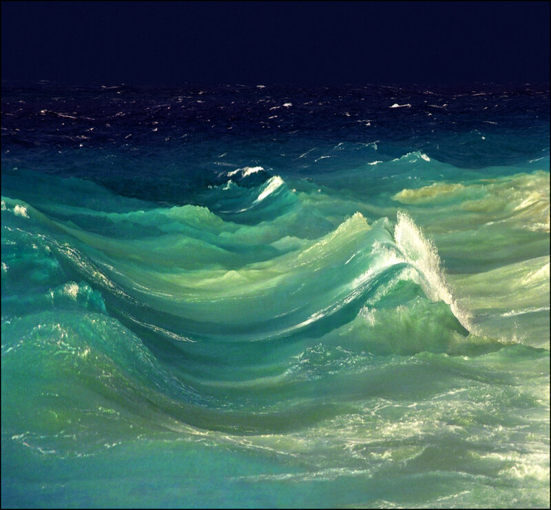 Ocean Waves at Night — Blue, Dramatic, Photograph, Sea, Dark Sky
