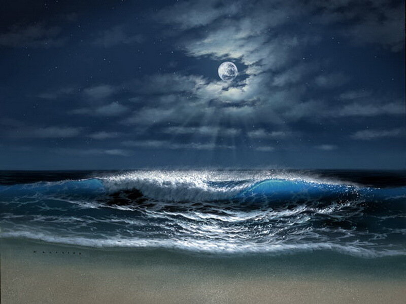 Ocean Waves at Night — Blue, Dramatic