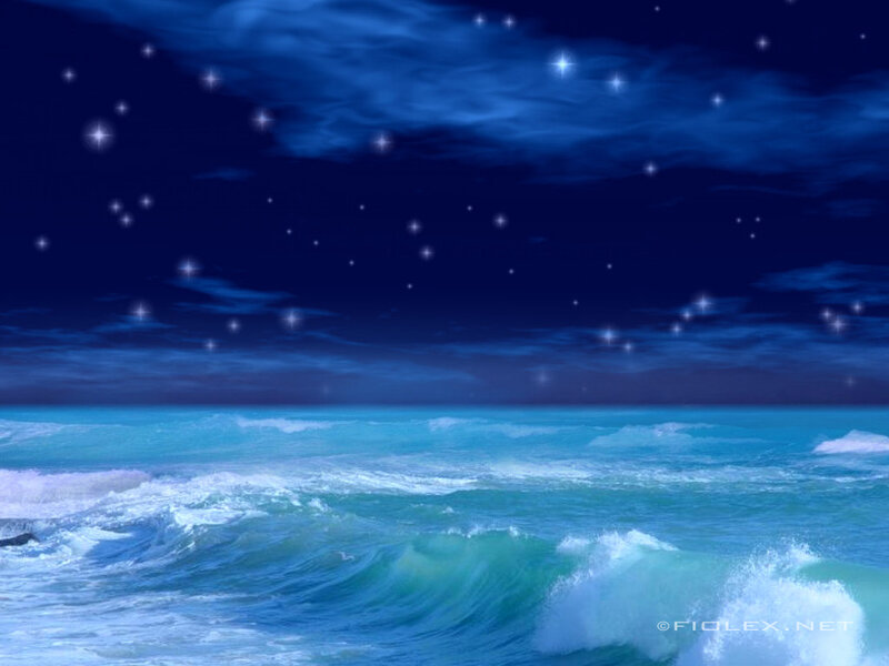 Ocean Waves at Night — Blue, Serene, Digital Art