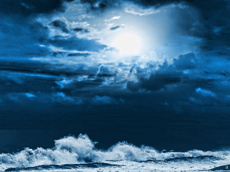 Ocean Waves at Night — Blue