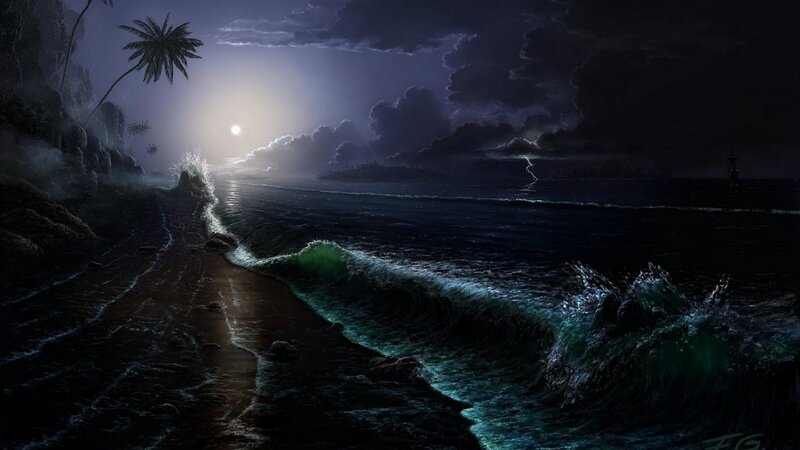 Ocean Waves at Night — Dark Blue