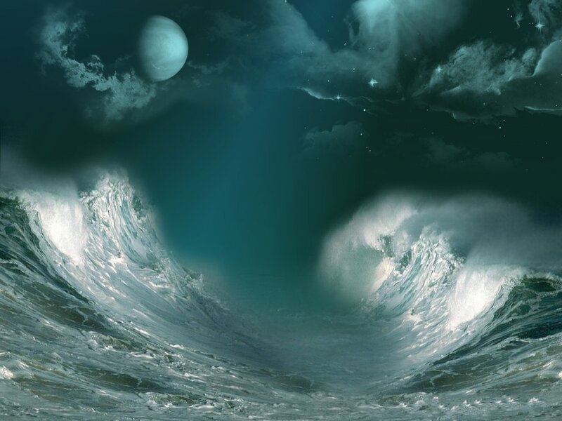 Ocean Waves at Night — Teal