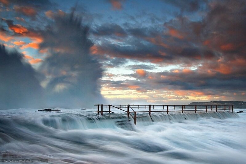 Ocean Waves at Pier — Blue, Dramatic, Sunset