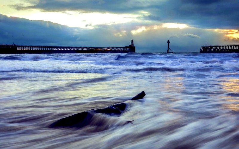 Ocean Waves at Pier — Blue, Dramatic