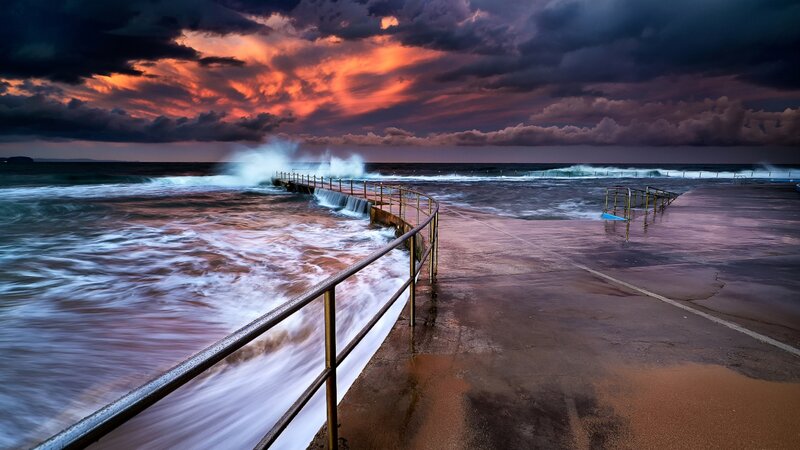 Ocean Waves at Pier — Orange