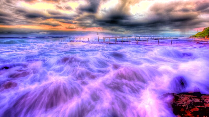 Ocean Waves at Pier — Purple