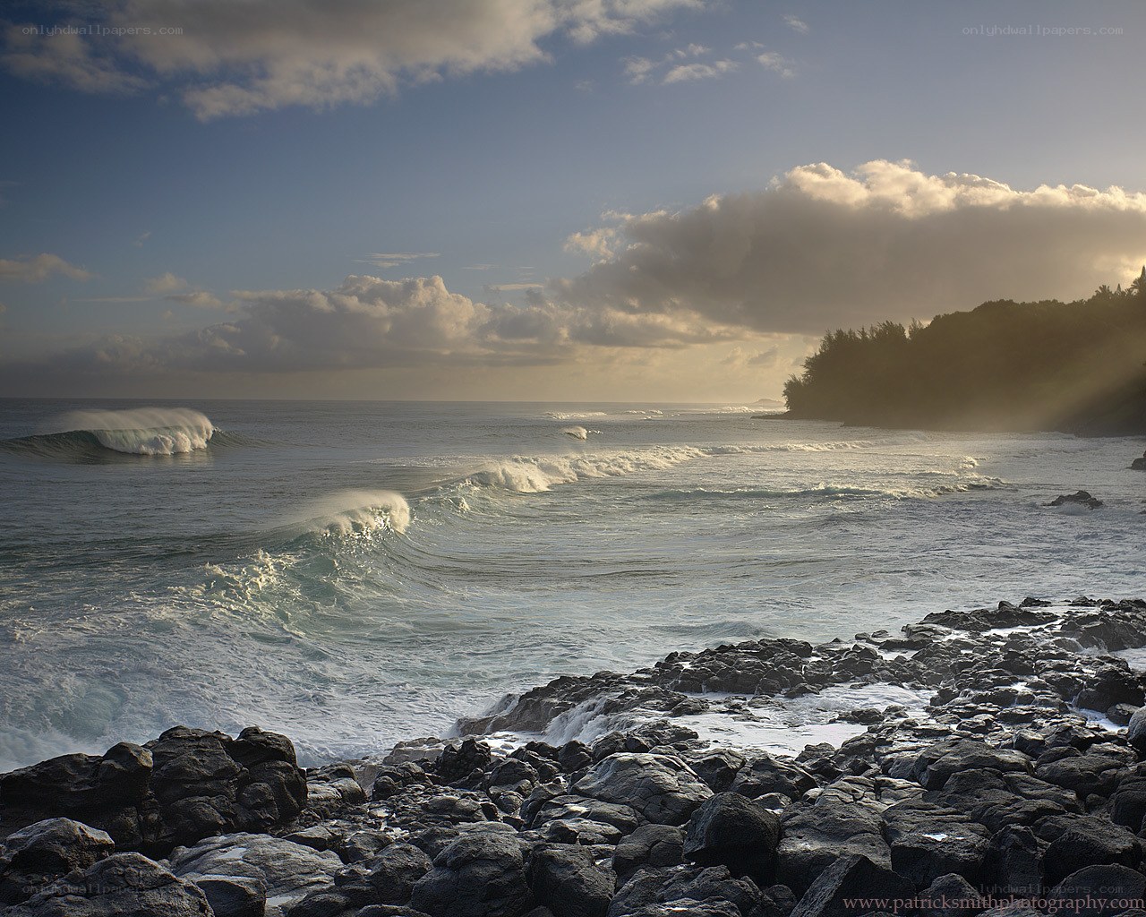 Ocean waves at rocky shore