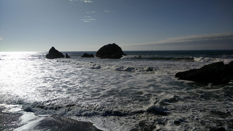 Ocean Waves at Rocky Shore — Blue, Calm, Afternoon