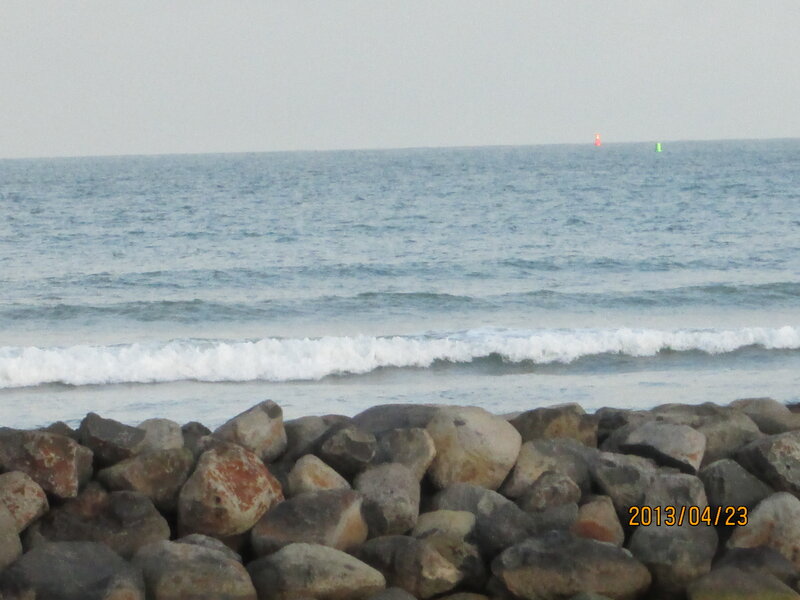 Ocean Waves at Rocky Shore — Blue, Calm, Photograph