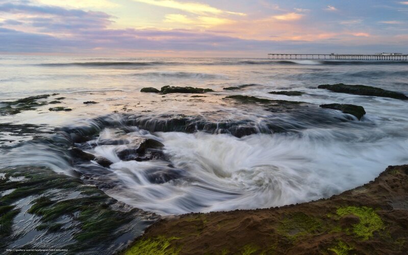 Ocean Waves at Rocky Shore — Blue, Serene, Sunset