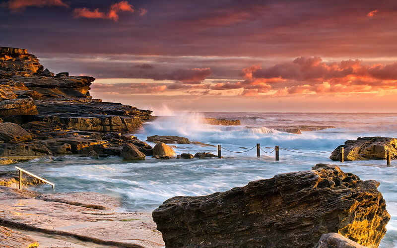 Ocean Waves at Rocky Shore — Orange