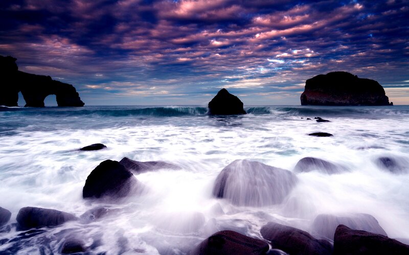 Ocean Waves at Rocky Shore — Purple