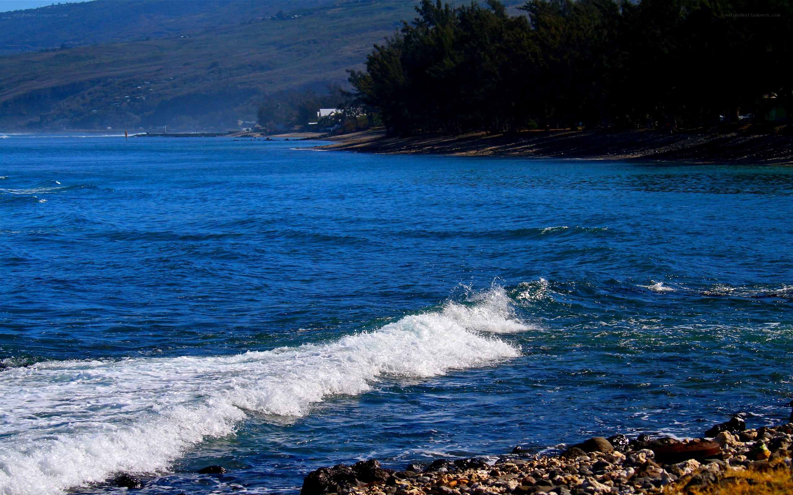 Ocean waves at rocky shore