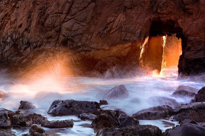 Ocean waves at sea cave