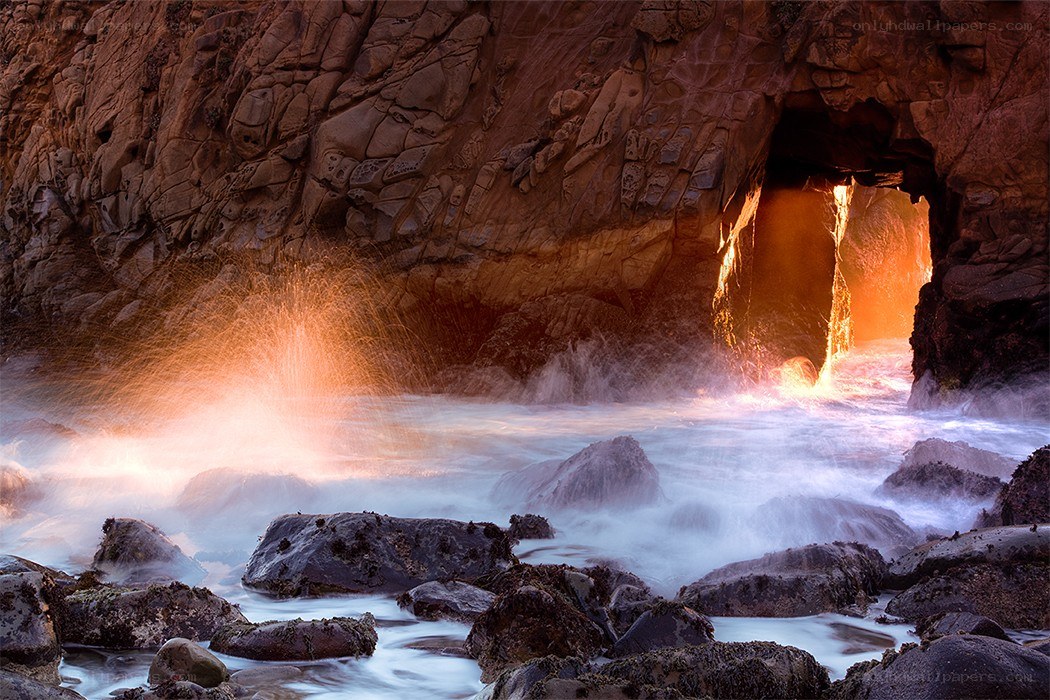 Ocean waves at sea cave