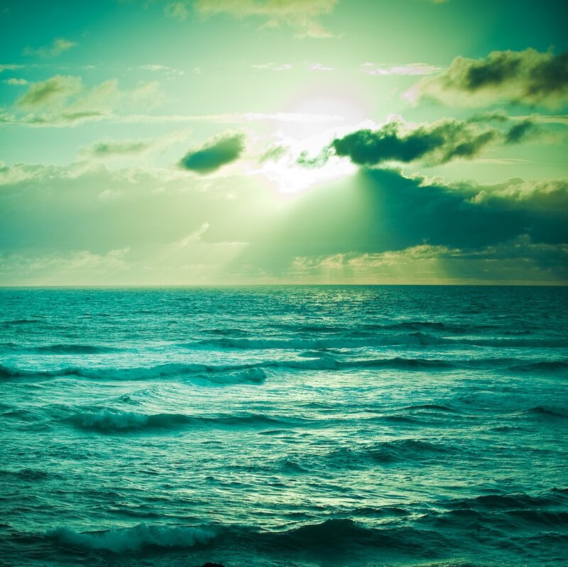 Ocean Waves at Sunrise — Teal, Dramatic