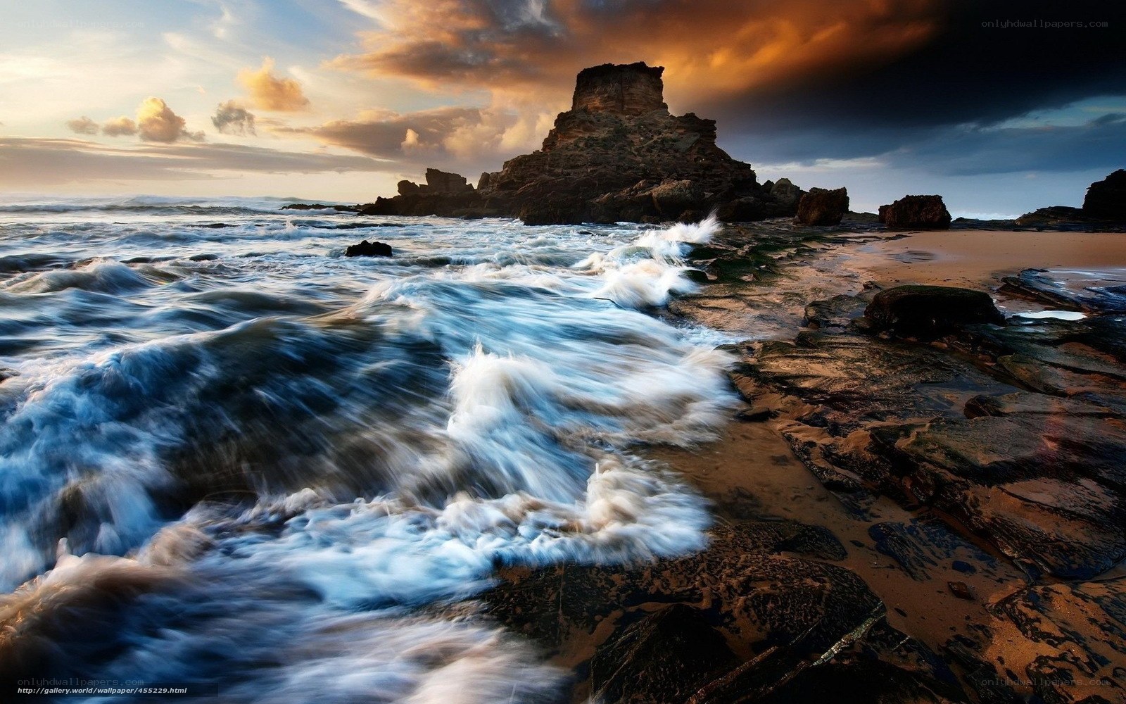 Ocean waves at sunset