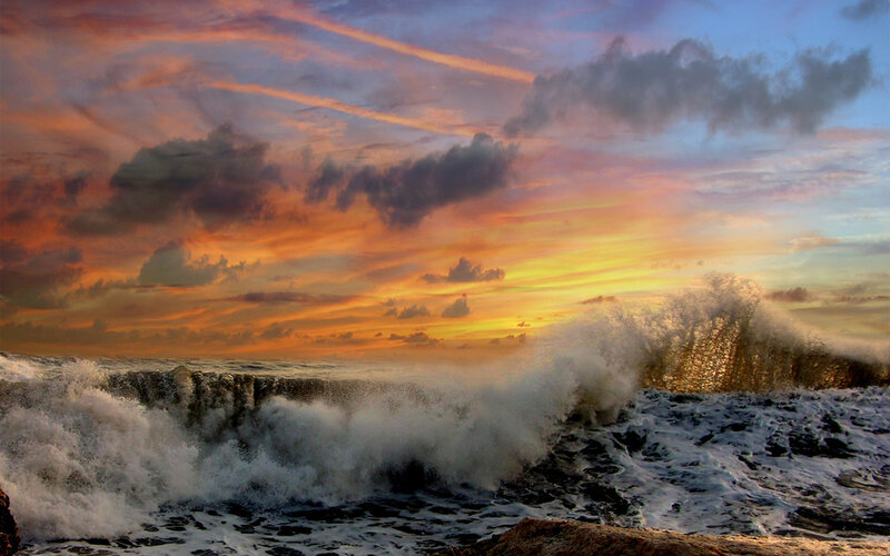 Ocean waves at sunset
