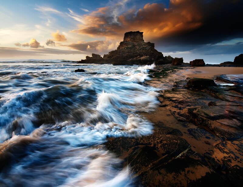 Ocean waves at sunset