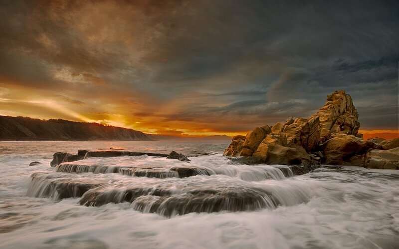 Ocean waves at sunset