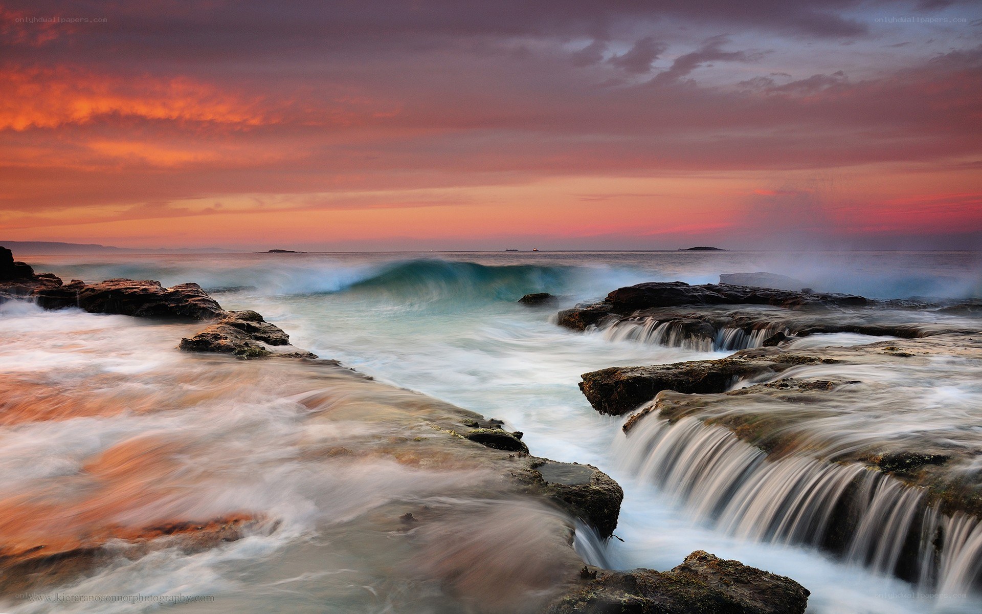 Ocean waves at sunset