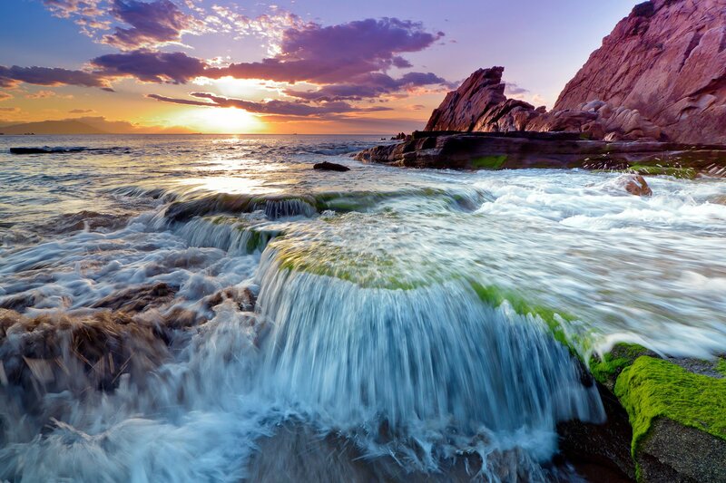 Ocean waves at sunset