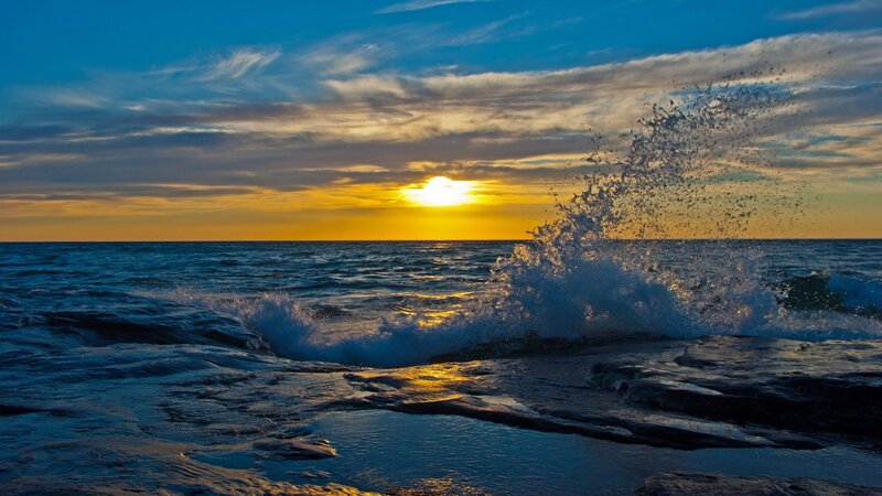 Ocean waves at sunset