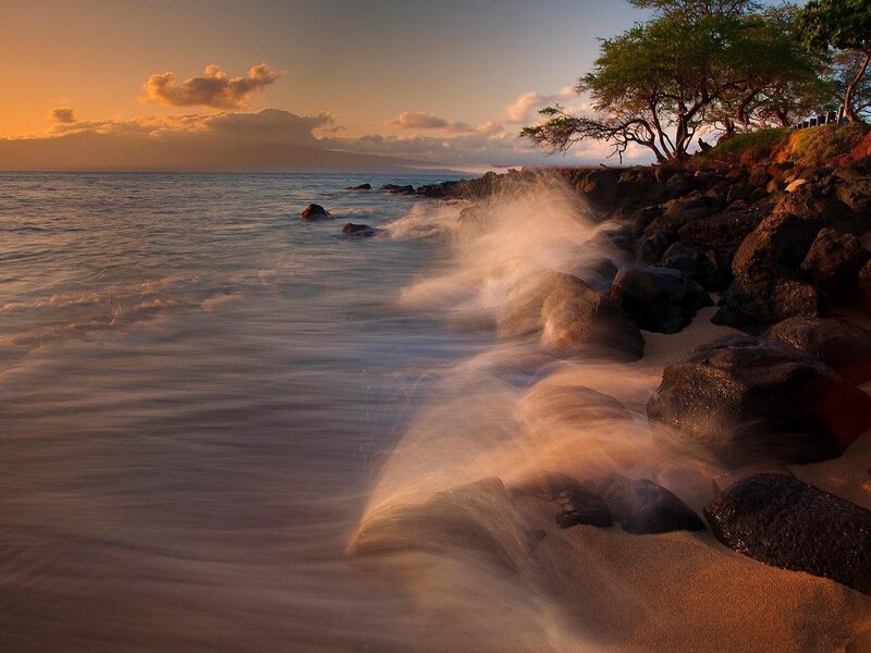 Ocean waves at sunset