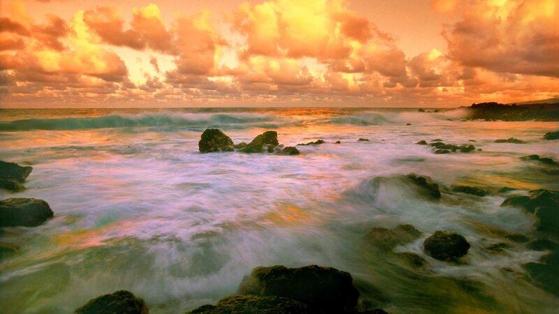 Ocean waves at sunset