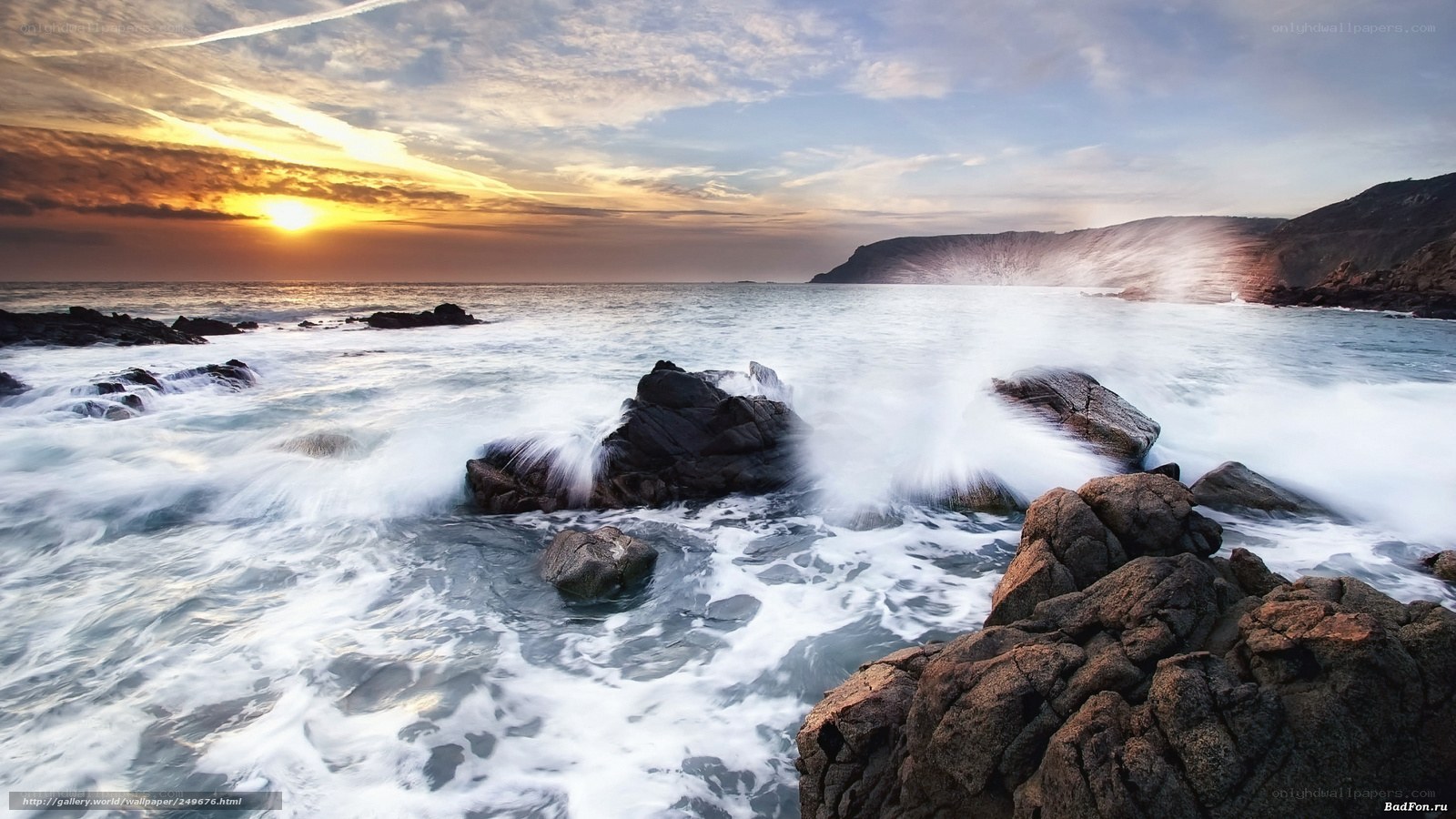 Ocean waves at sunset