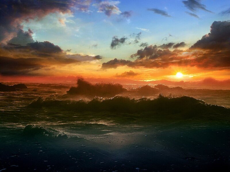 Ocean waves at sunset