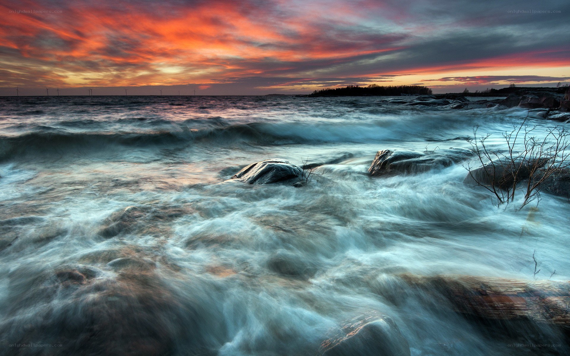 Ocean waves at sunset