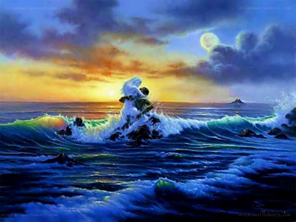 Ocean waves at sunset
